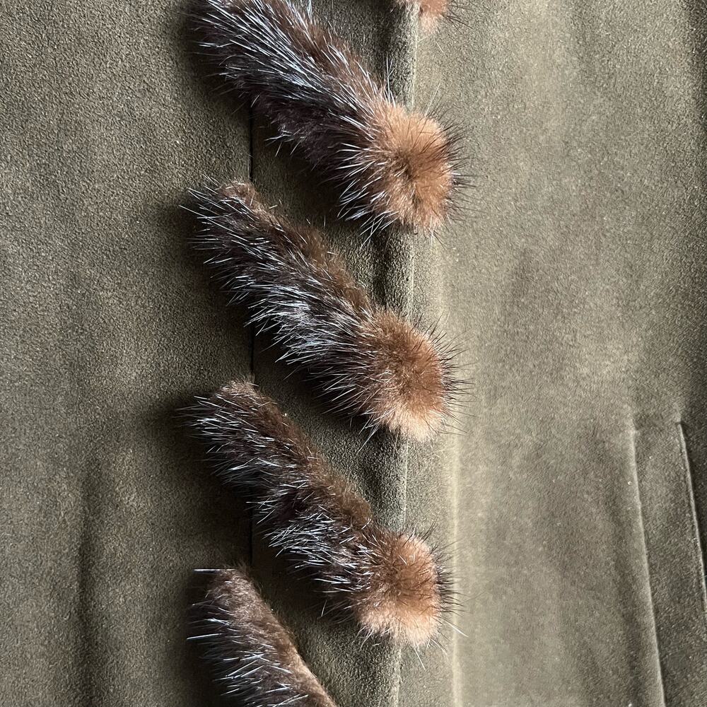Vintage Oberstoff Brown Faux Suede Faux Fur Trim Long Coat Women's Size 10 - Picture 12 of 12